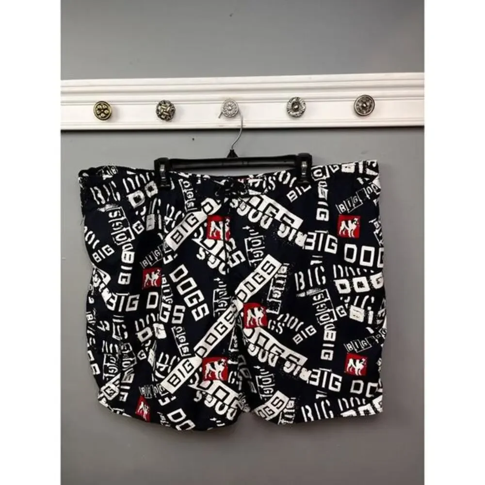 Big Dogs Swim Trunks Mens 2X Mesh Drawstring Pockets All Over Print Pockets